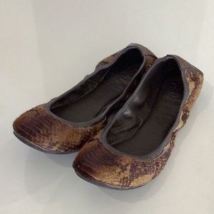 Tory Burch Eddie Ballet Flats Snake Hair Brown